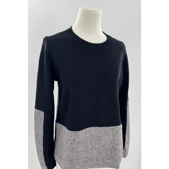 J Crew Black Wool Cashmere Blend Sweater Gray Mix Media Patch M - Picture 2 of 9